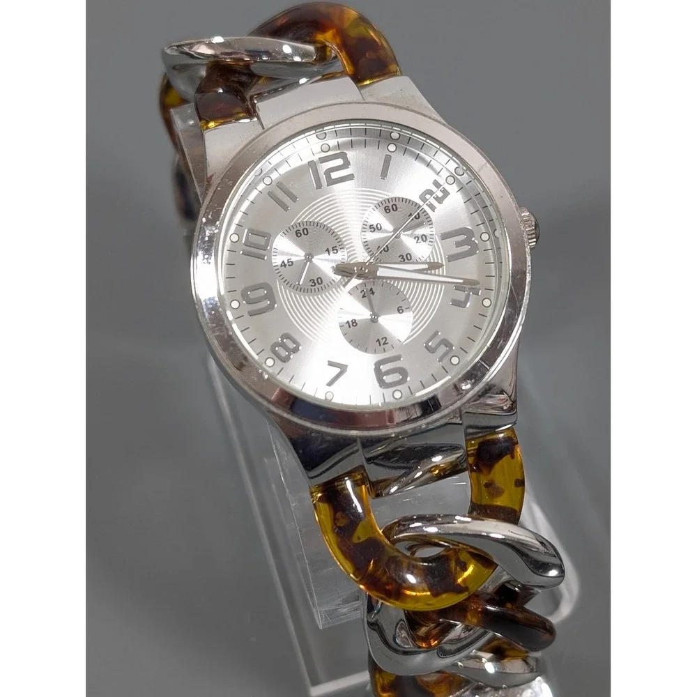 Women's Silver Tone Tortoise Link Watch Oversized Curb Chain Bracelet‎ 7